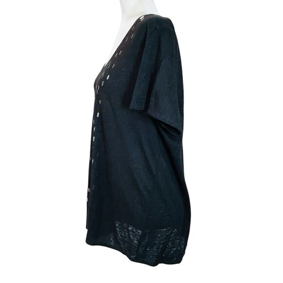 Eileen Fisher Linen V Neck Top Womens Large Black Beaded Goth Quiet Luxury Chic - Picture 10 of 15